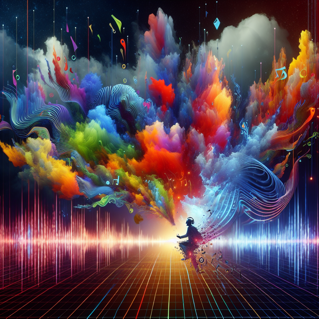 音楽と視覚芸術の融合を表現したアートイラスト