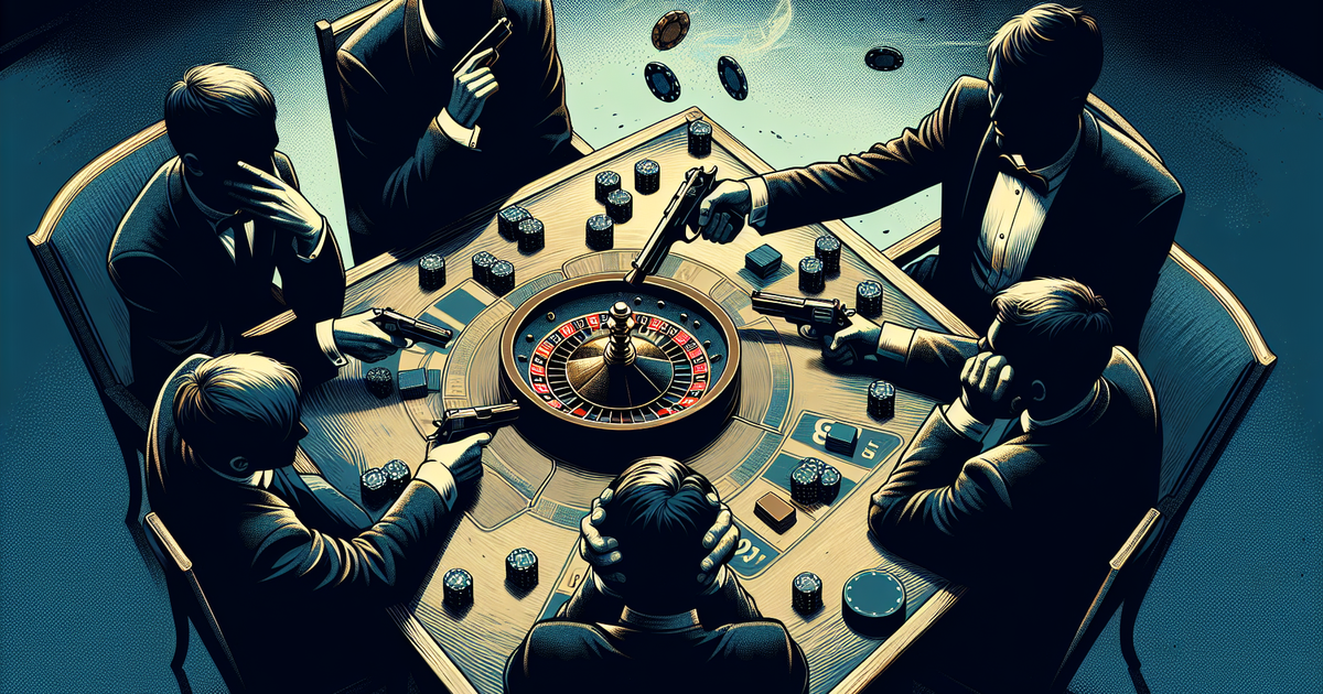 ロシアンルーレットのドラマティックな緊張感を描いたアート