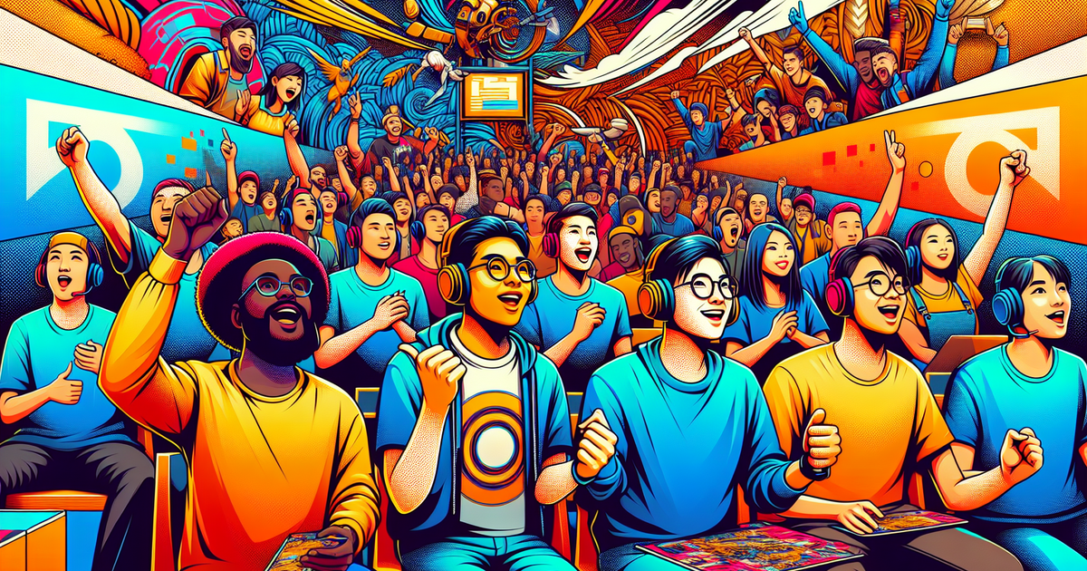 ゲームイベントで盛り上がるファンたちのイラスト