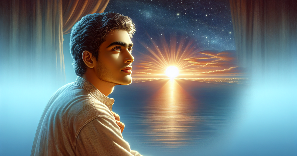 未来を見つめる青年のデジタルペインティング