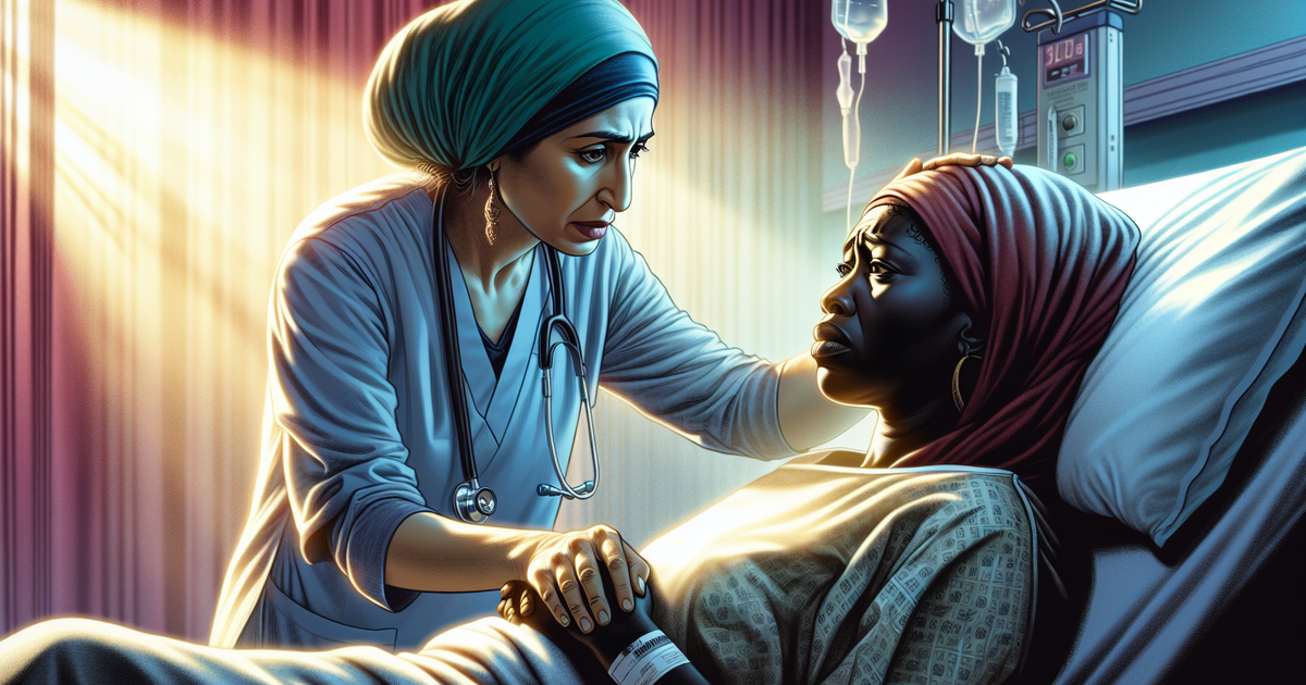 出産時の医師が母親を慰めるシーンのイラスト