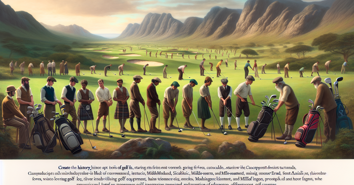 ゴルフの歴史的な進化を描いたイラスト