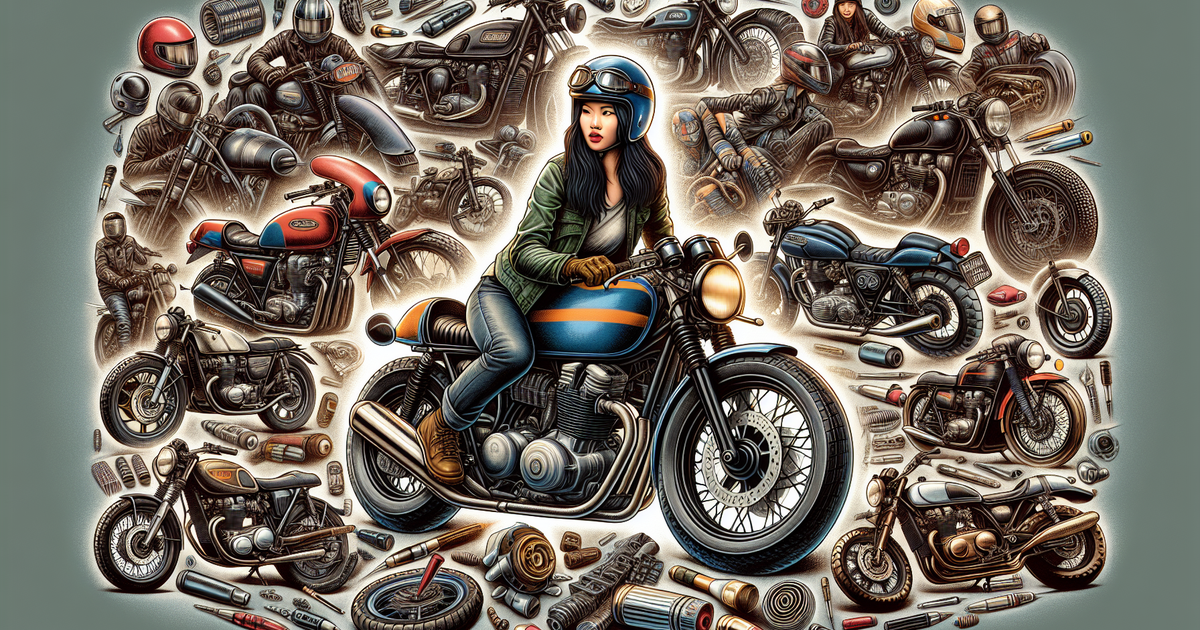 バイクに囲まれた情熱的なライダーのイラスト