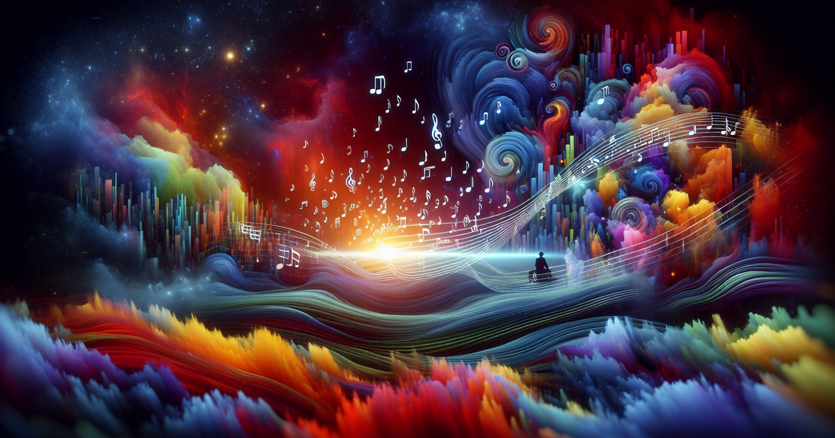 映画の音楽とビジュアルを表現したカラフルなイラスト