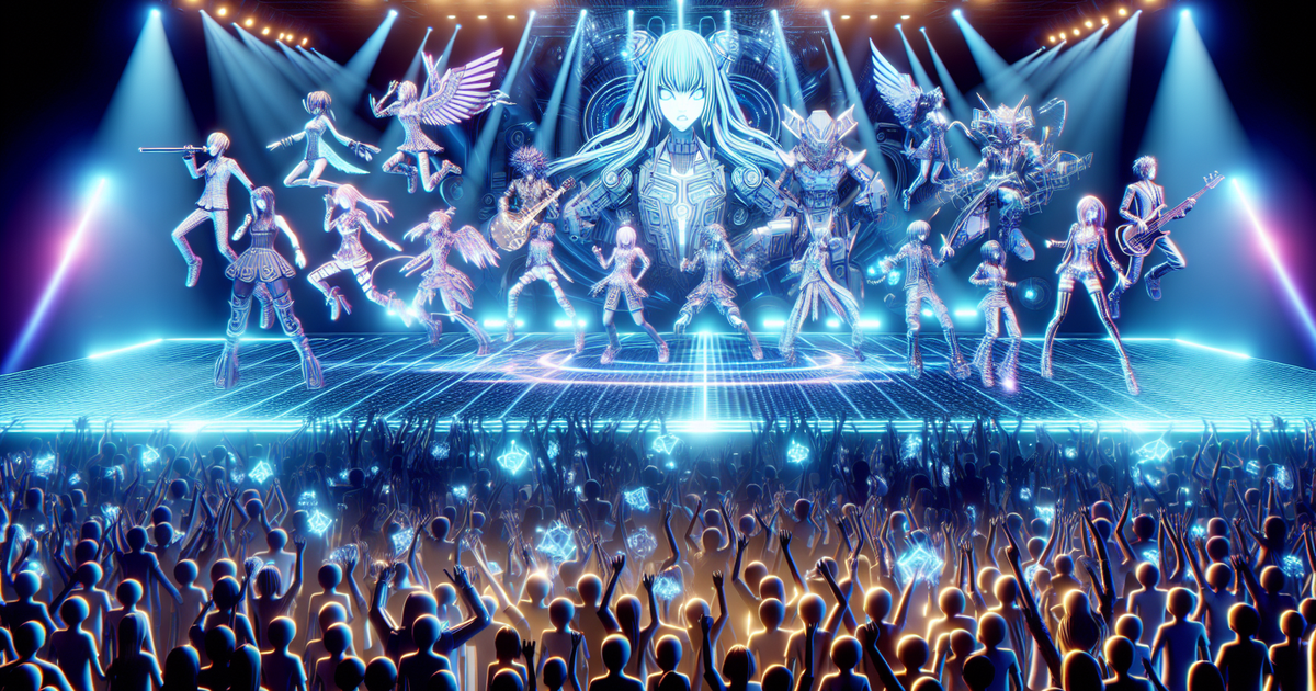 ホロライブのバーチャルコンサートの様子を描いたイラスト