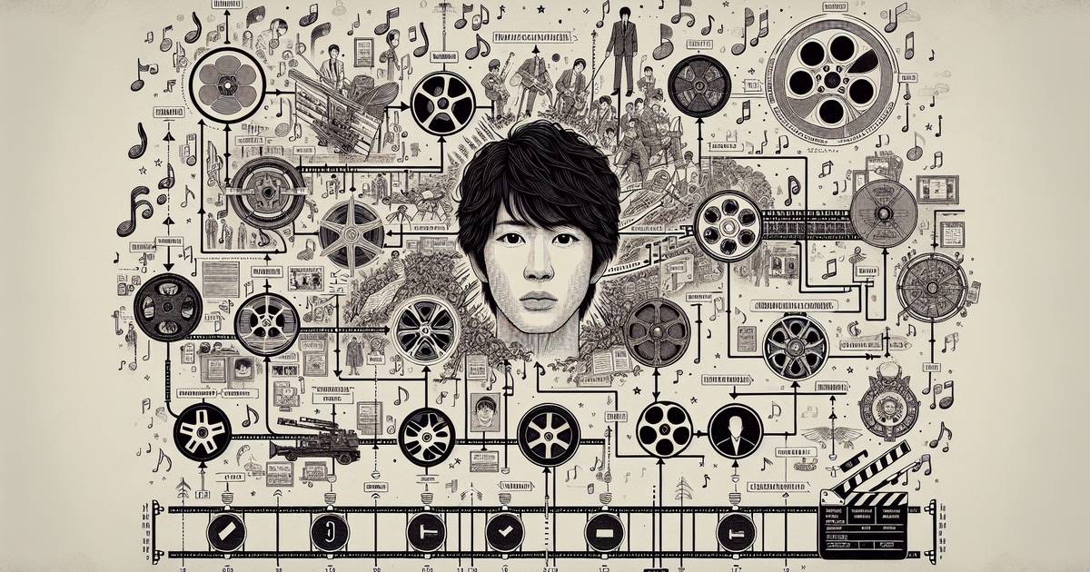 長瀬智也のキャリアのタイムラインを描いたイラスト