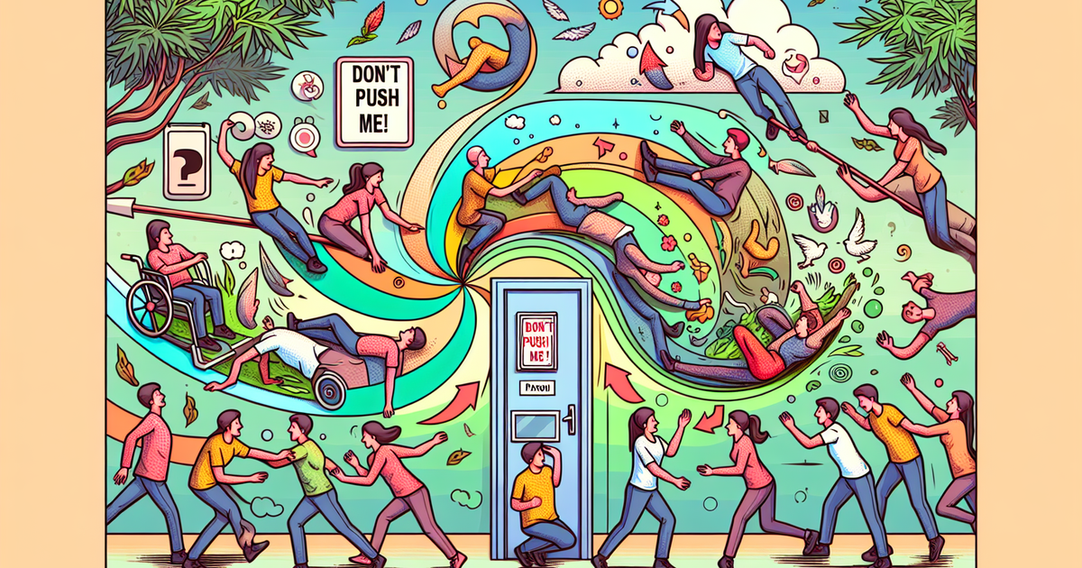 「押すなよ！」の面白さを描いたイラスト