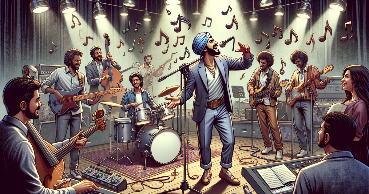 バンドのリーダーとしての佐藤健のイメージを描いたイラスト