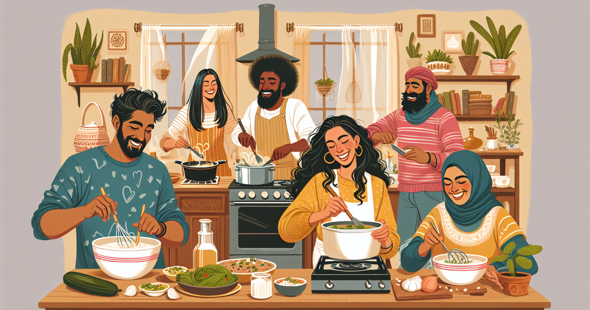 料理を通じた親密な交流のイラスト