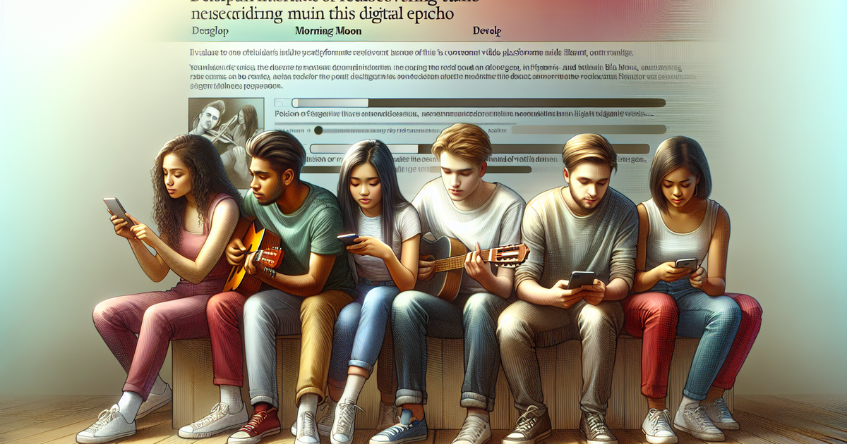 現代のYouTubeインターフェースで「モーニングムーン」を楽しむ若者たちのアート作品