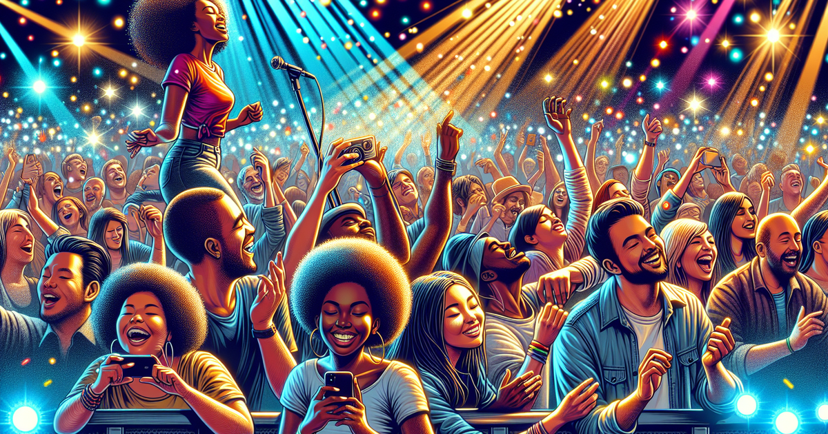 Krevaのライブパフォーマンスでのファンとの一体感を表現したイラスト