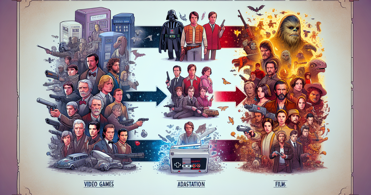 ゲームと映画の融合の歴史を表現したイラスト