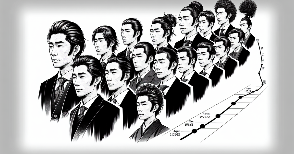 日本のポップカルチャーにおける髪型の進化を示すイラスト