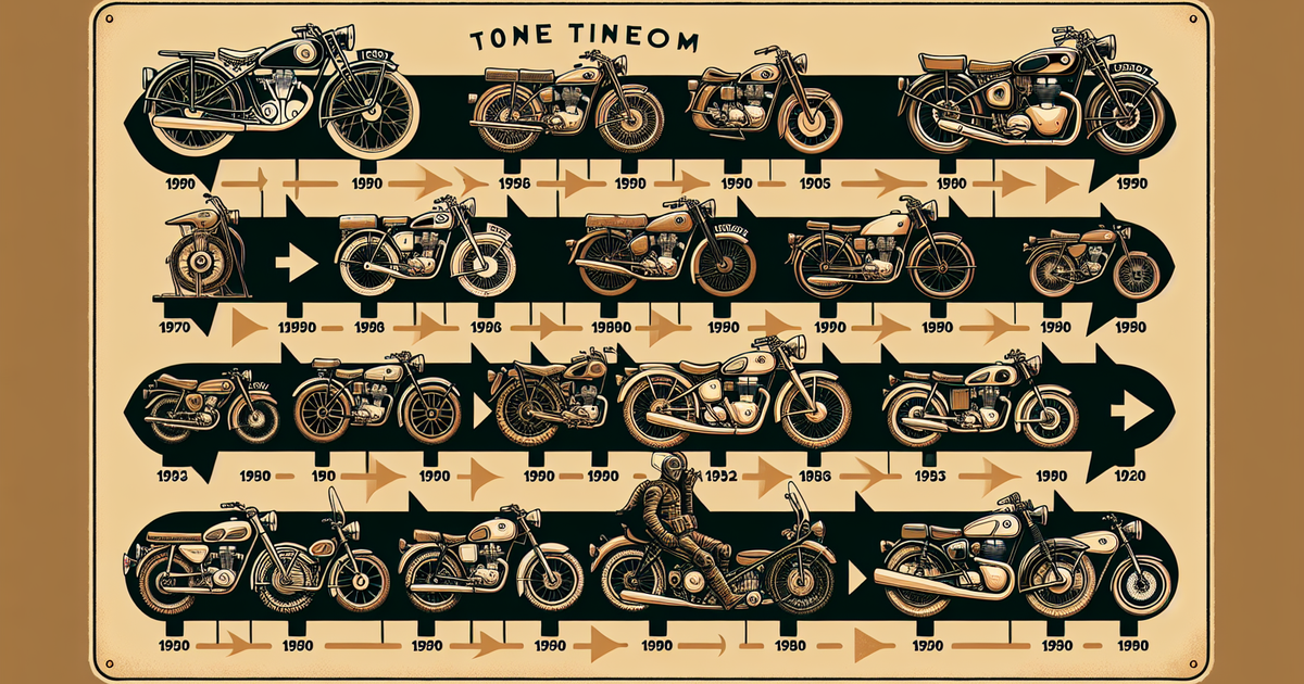 オートバイの進化を示すイラストのタイムライン