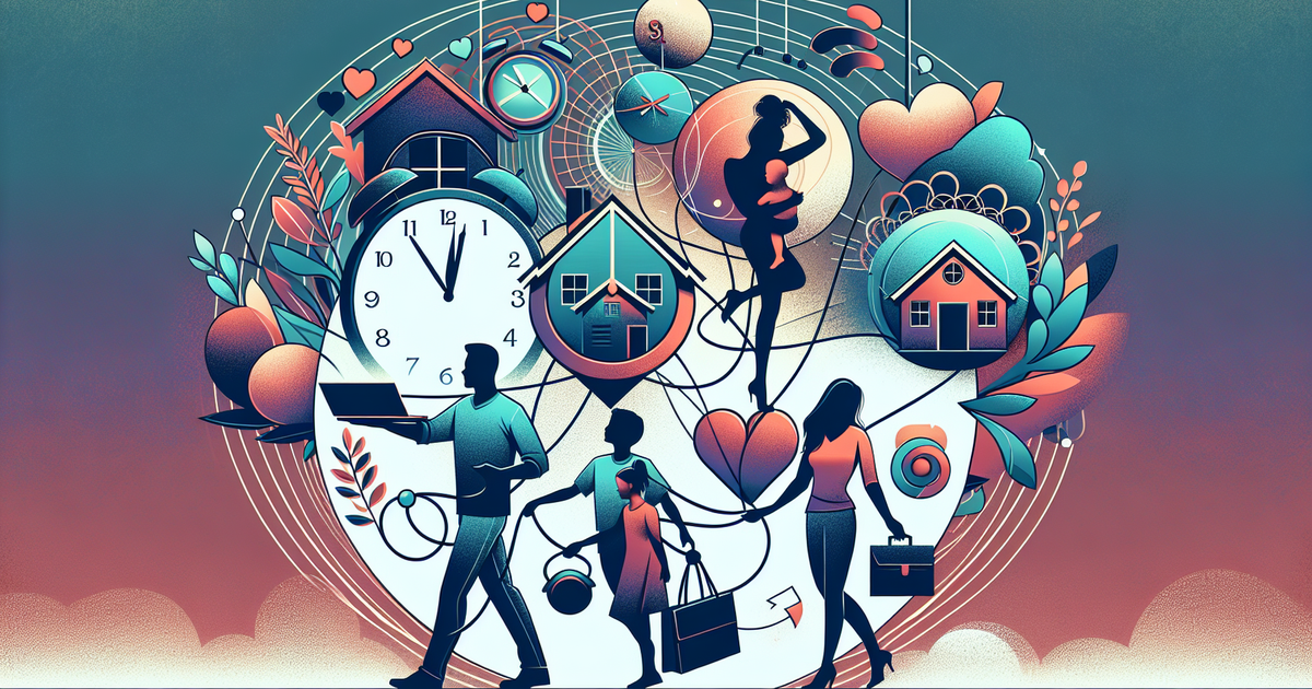 家庭と仕事のバランスを表現した抽象的なイラスト