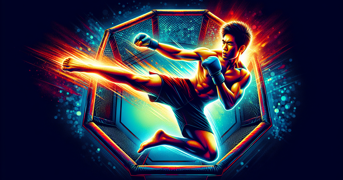 中村倫也がUFCのオクタゴンで戦う様子を描いたイラスト