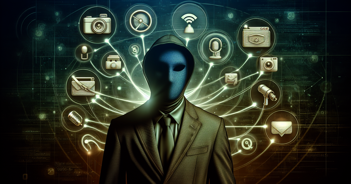 エンターテインメント業界の噂やゴシップの影響を象徴する神秘的な人物のイラスト