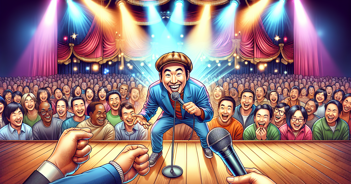 コットンのキョンさんをイメージしたお笑いの舞台での演技のイラスト