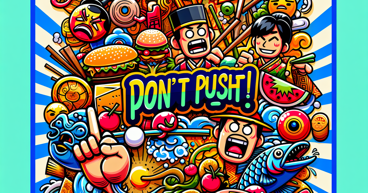 ダチョウ倶楽部の代表的なギャグ「押すなよ、押すなよ」を表現したイラスト